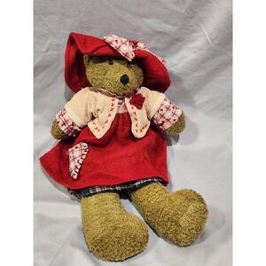 Vtg Russ Berrie CHANTILLY Handcrafted Teddy Bear 18 In Stuffed Animal Hearts Hat